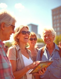 touristen auf digitaler stadtfuehrung berlin